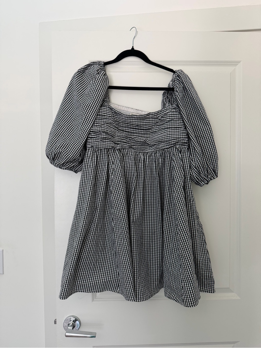 Gingham A&F Emerson Poplin Puff Sleeve Mini Dress - Picture 2 of 4